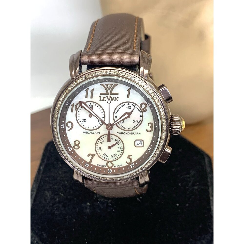 LeVian Women's Watch Medallion Swiss Quartz Chronograph Mother of Pearl Diamonds